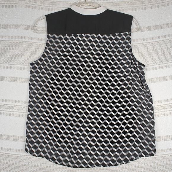 Halogen Geometric Print Button Tank Top Black White Size M Petite - Picture 2 of 8